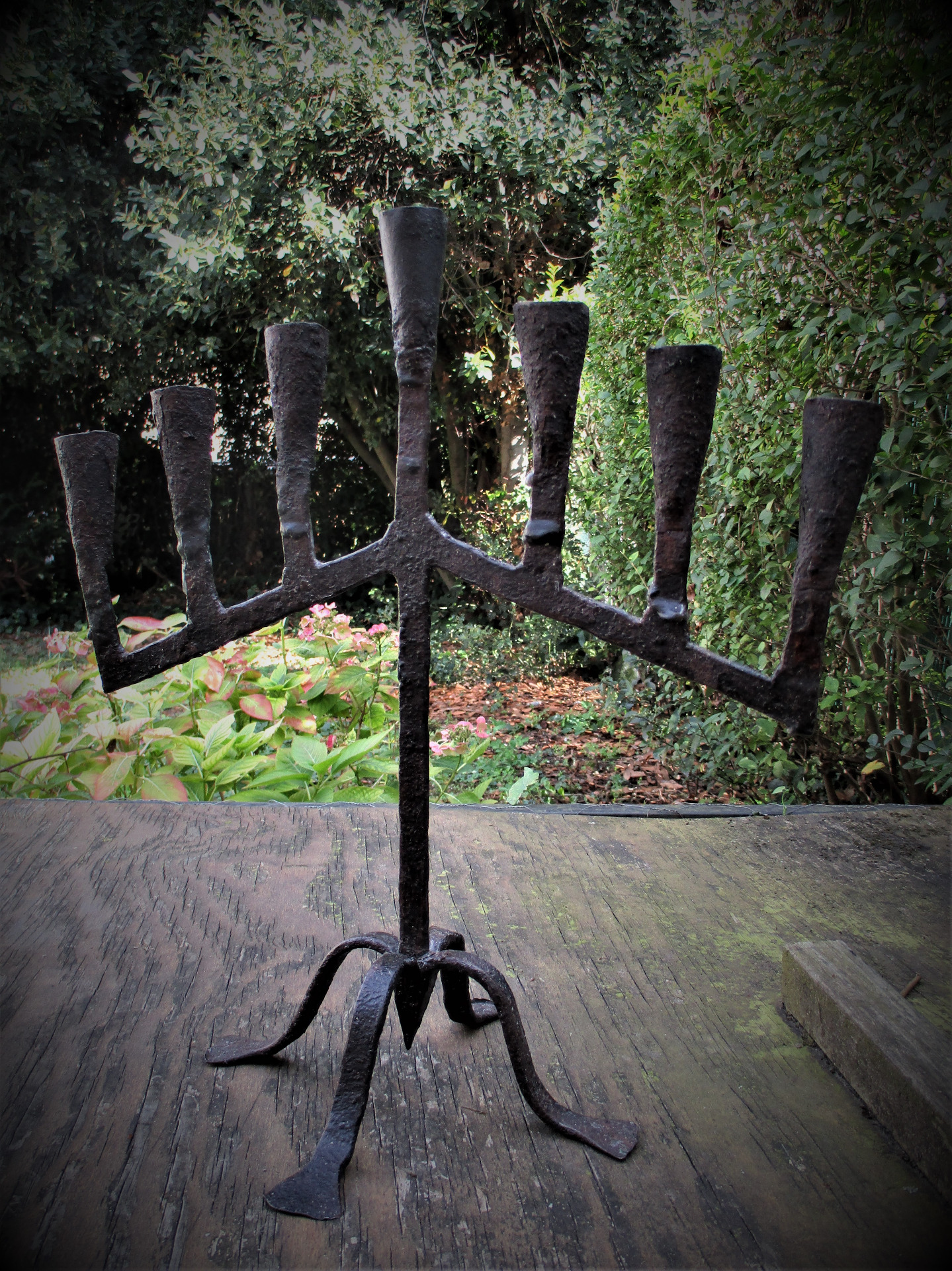 Bougeoir fer forgé ferronnerie d'art chandelier brutaliste artisanal
